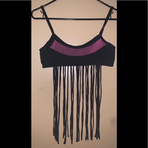 ⭐️SALE⭐️Folter Clothing crop w fringe & neon pink fishnet. Barely worn - Picture 4 of 6